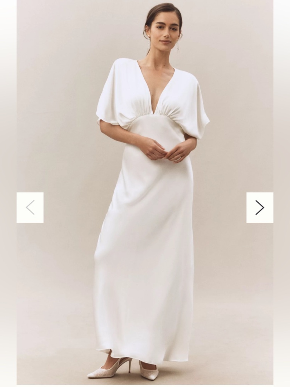 BHLDN Amelia Deep-V Flutter-Sleeve Satin A-Line Gown